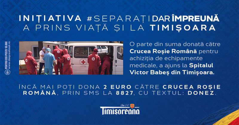 Primele materiale achiziționate din donația făcută de Timișoreana către Crucea Roșie Română au ajuns la Spitalul „Dr. Victor Babeș” Timișoara