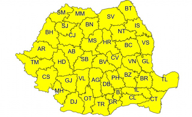 Cod Galben de vreme rea în toată țara!