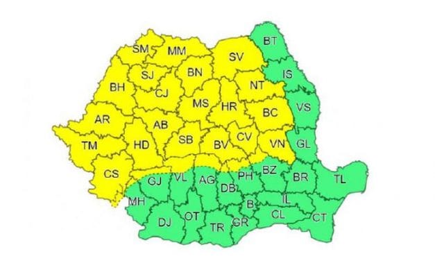 ANM anunță COD GALBEN pentru TIMIȘ