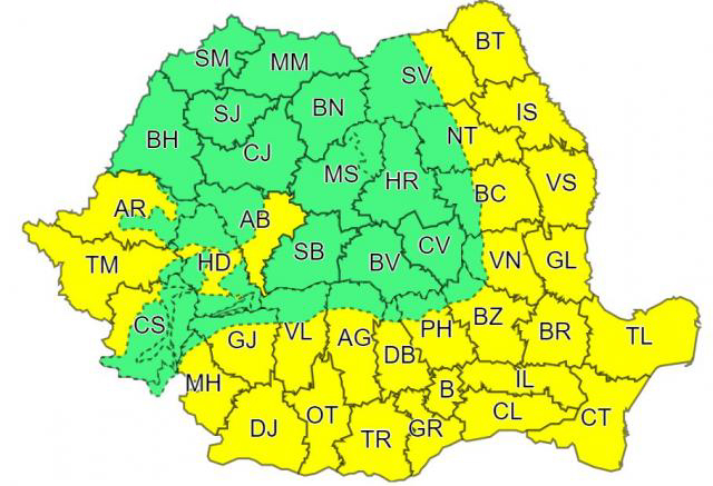 AVERTIZARE METEOROLOGICĂ: Un nou cod galben pentru Timiș