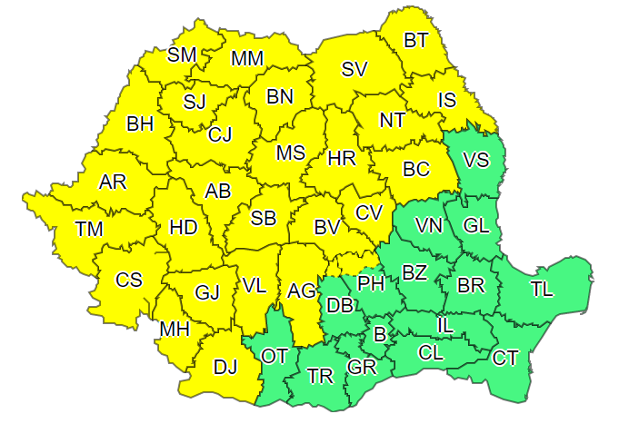 Administrația Națională de Meteorologie anunță un nou cod galben pentru Banat