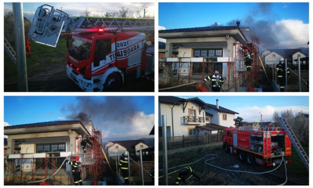 FOTO: Incendiu la o casă în construcție din Dumbrăvița – De la ce au pornit focul