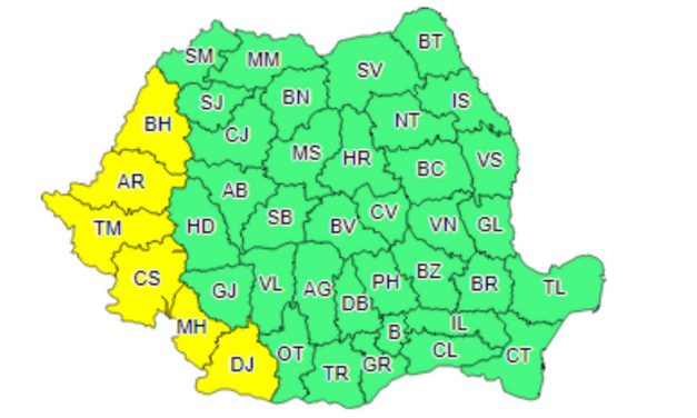Administrația Națională de Meteorologie anunță cod galben pentru Banat
