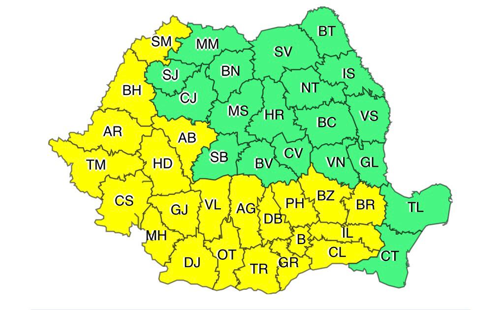 Administrația Națională de Meteorologie anunță cod galben în Banat