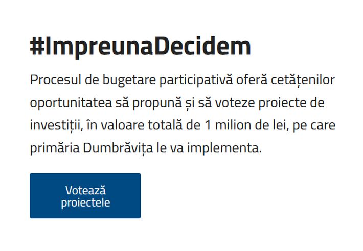 Bugetarea Participativă Dumbrăvița – Astăzi este ultima zi în care mai puteți vota proiectele depuse