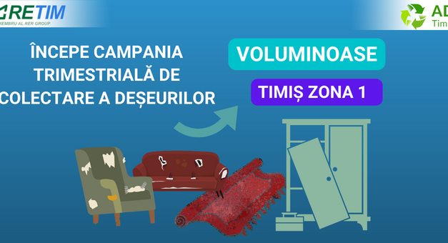 O nouă campanie trimestrială din anul 2023 de colectare gratuită a deșeurilor VOLUMINOASE  în mediul rural din Zona 1 a județului Timiș