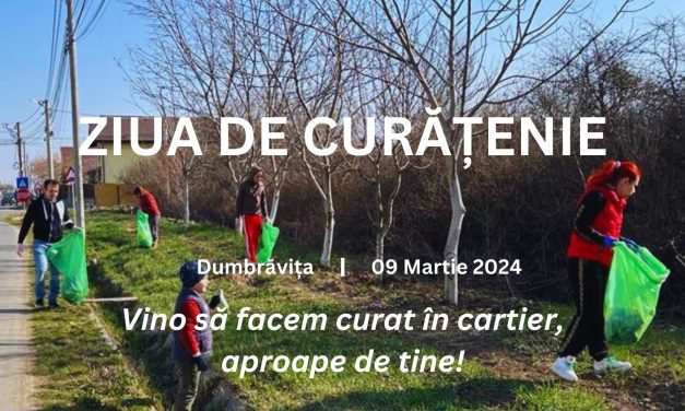 Sâmbătă, 9 martie, va fi  ZIUA DE CURĂȚENIE