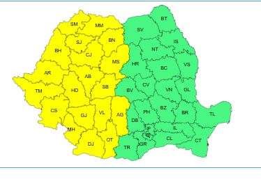ATENȚIONARE METEOROLOGICĂ / De la ora 12 intră în vigoare un nou COD GALBEN
