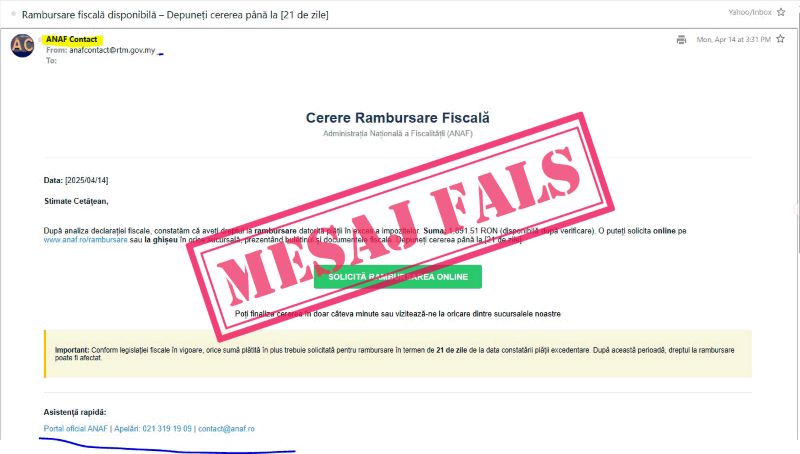 ATENȚIE! Emailuri false în numele Agenției Națională de Administrare Fiscală