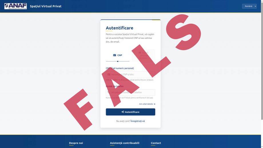 Tentativă de phishing – Atenționare privind un site fals care imită identitatea ANAF