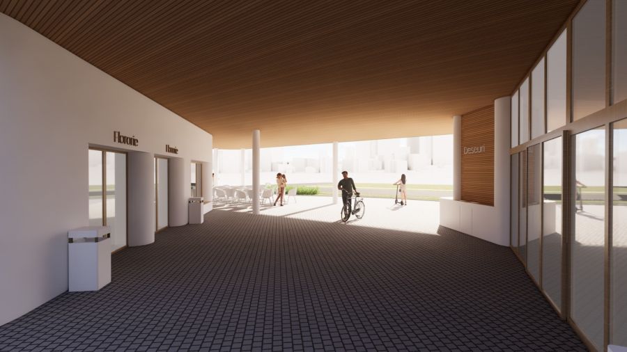 Au apărut primele randări cu noua piață din Dumbrăvița – 61 mese, 8 vitrine și 5 spații comerciale pentru florării, brutării, patiserii