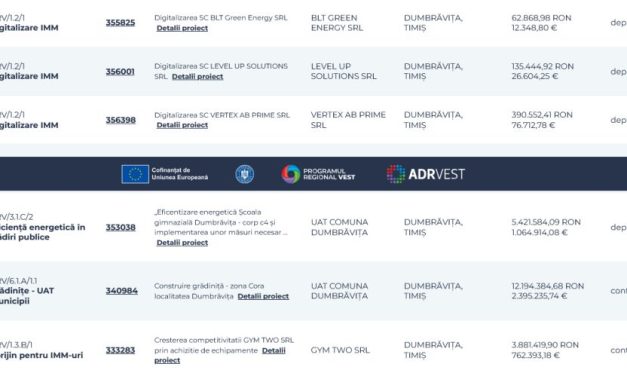 Proiectele din Dumbrăvița, la un click distanță: ADR Vest a lansat platforma digitală de monitorizare a investițiilor finanțate prin PRV