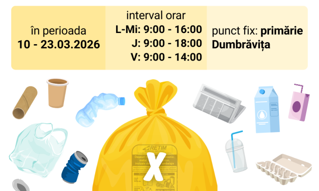 RETIM a început distribuția sacilor galbeni: Stoc pentru următorii doi ani pentru abonații din Dumbrăvița