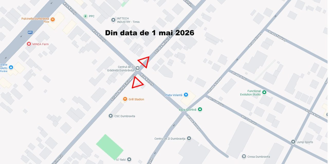 SCHIMBARE DE PRIORITATE: Atenție sporită la intersecția străzilor Koș Karoly și Mihai Eminescu din 1 mai!