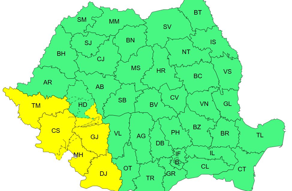 Cod galben de furtuni violente în Timiș: Alertă de vijelii și grindină pentru următoarele ore